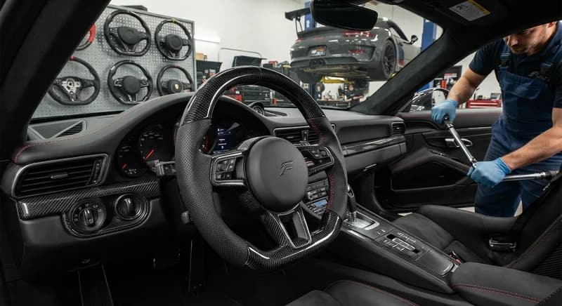 Carbon Fiber Steering Wheel — Custom Leather-Wrapped with CF Inlay